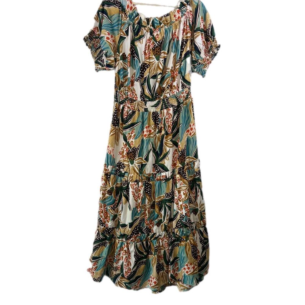 Floral 3X Maxi Tiered Cottage Feminine Puffy Sleeves Off Shoulder Long Dress - Picture 1 of 15